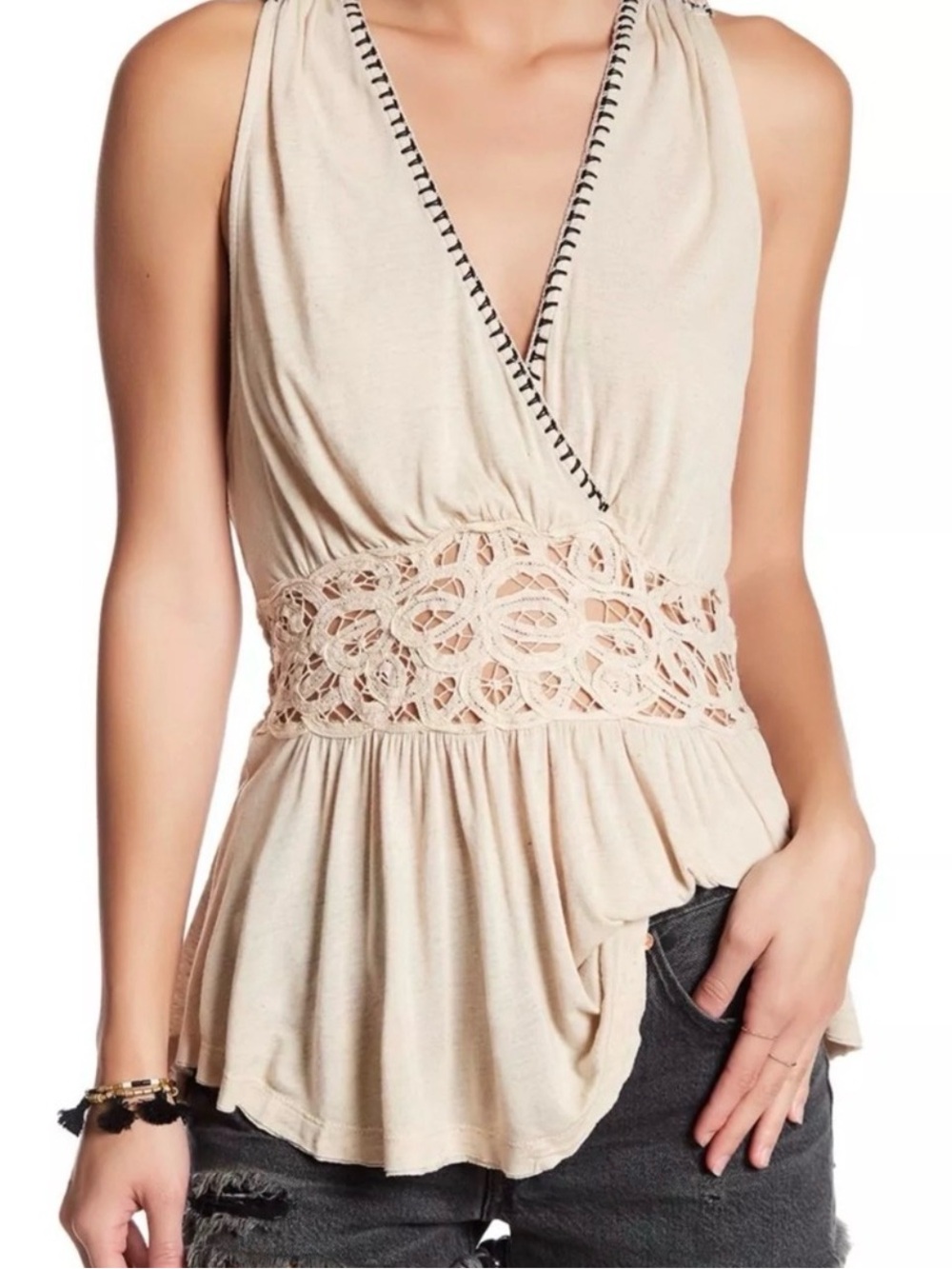 Free People Meagan Peplum Tank crochet